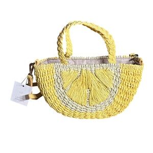 Lauren Conrad LC Yellow Lemon Slice Crossbody Bag Purse Woven Boho 10" NEW